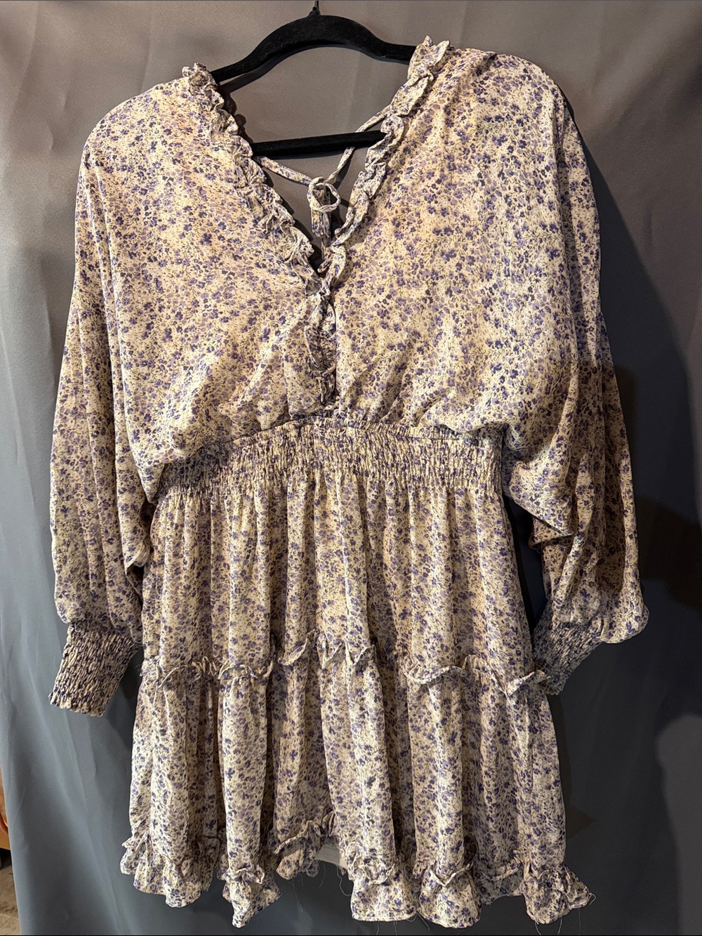Muse Lavender Floral Ruffle Tie-Front Mini Dress